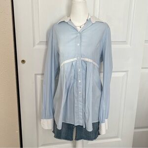 White and blue stripped button up babydoll top
